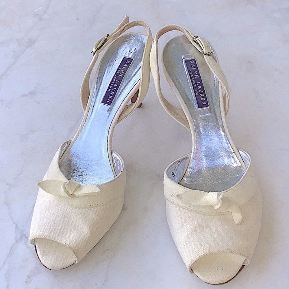 RALPH LAUREN COLLECTION SLING BACK  SUEDE LINEN 3 IN 9M Y2K VINTAGE ITALY